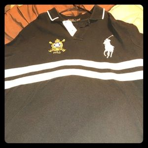 Black polo with white stripes